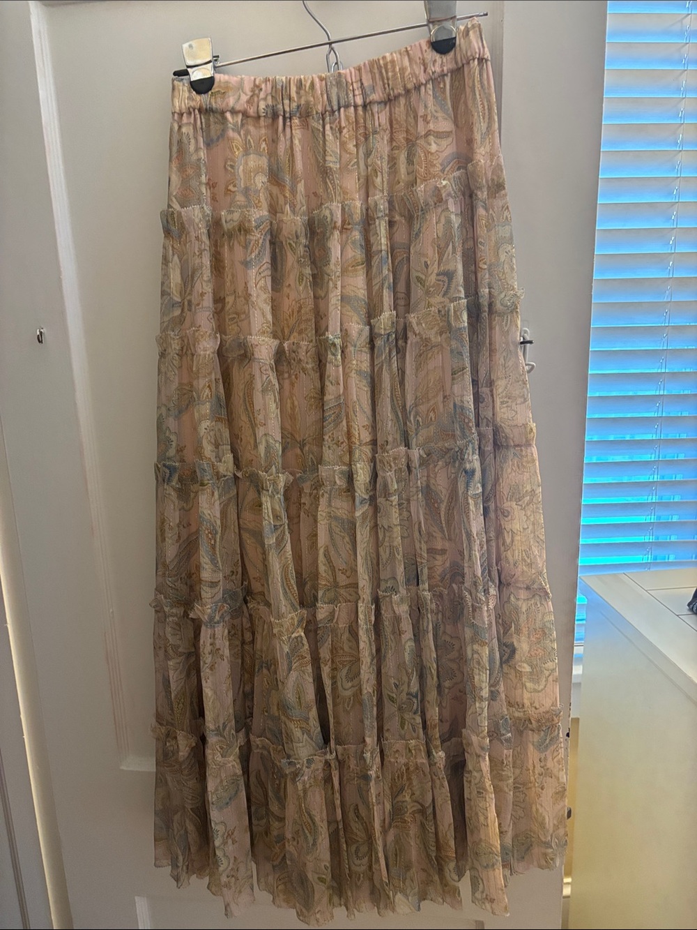 Zimmermann Dusty Pink & Cream Tiered Paisley Maxi Skirt